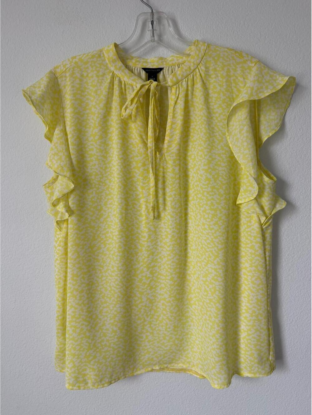 Ann Taylor Yellow Patterned Ruffle Sleeve Blouse